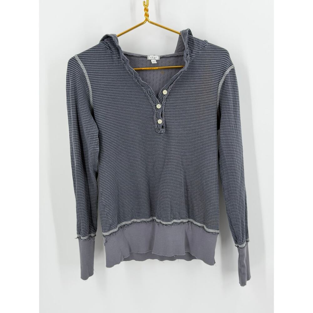 Yogi Gray Striped Hooded‎ Henley Top - Women's XL - Boho Knit